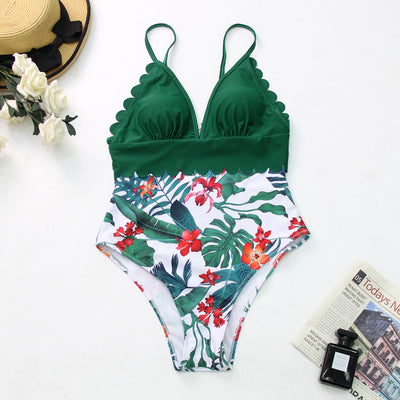 Traje de Baño Entero Tropical con Espalda Descubierta y Encaje Conservador - Image 9