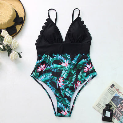 Traje de Baño Entero Tropical con Espalda Descubierta y Encaje Conservador - Image 10