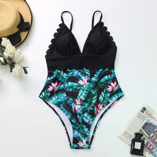 Traje de Baño Entero Tropical con Espalda Descubierta y Encaje Conservador - Image 4