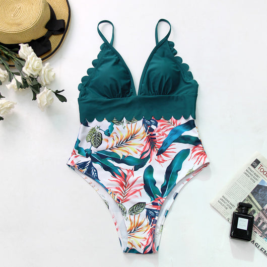 Traje de Baño Entero Tropical con Espalda Descubierta y Encaje Conservador - Image 5