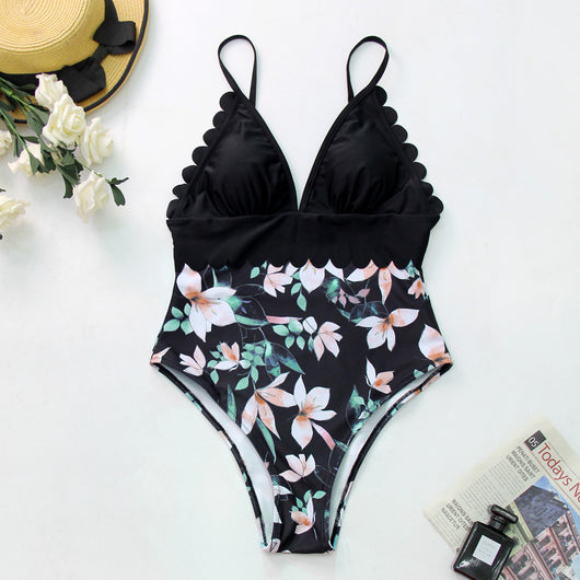 Traje de Baño Entero Tropical con Espalda Descubierta y Encaje Conservador - Image 6