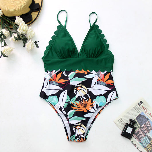 Traje de Baño Entero Tropical con Espalda Descubierta y Encaje Conservador - Image 2