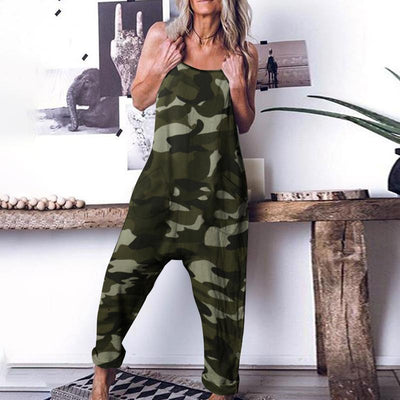 Jumpsuit Holgado Estampado Camuflaje sin Mangas para Verano
