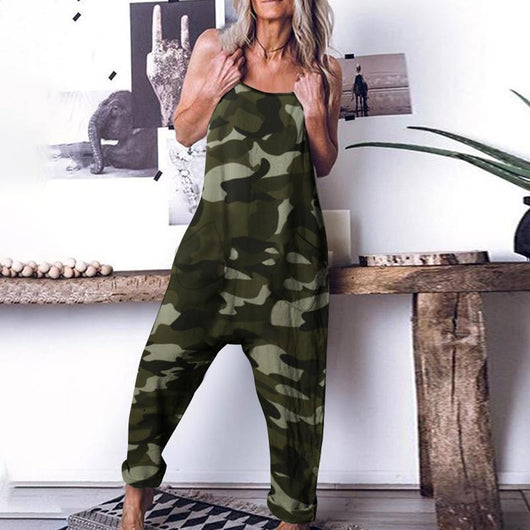 Jumpsuit Holgado Estampado Camuflaje sin Mangas para Verano