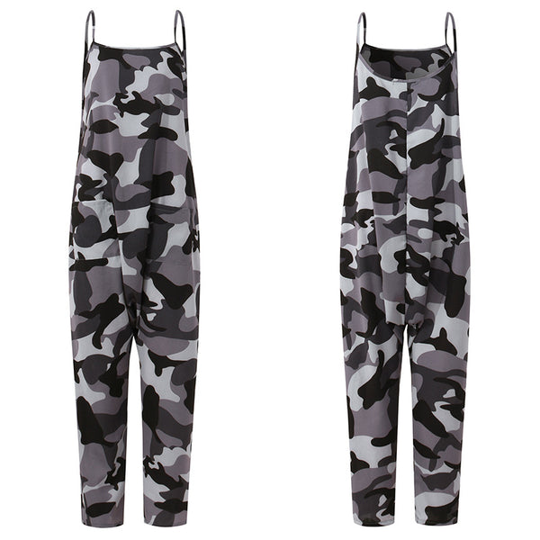 Jumpsuit Holgado Estampado Camuflaje sin Mangas para Verano
