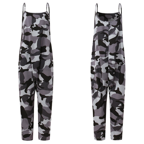 Jumpsuit Holgado Estampado Camuflaje sin Mangas para Verano