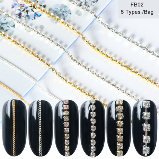 Cadenas de Joyería para Uñas - Decoración Metálica Dorada y Plateada - Image 2