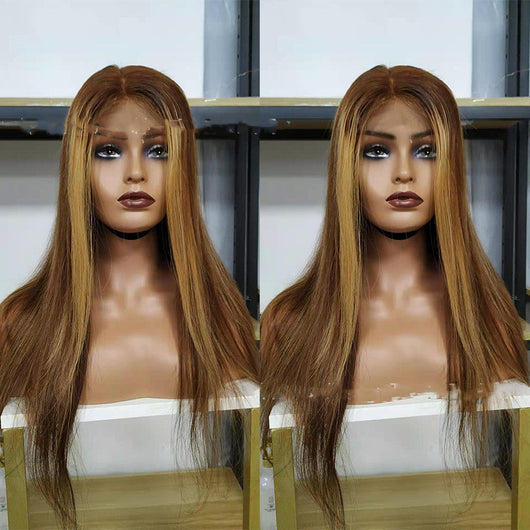 Peluca Frontal de Encaje Cabello Brasileño Piano Color P4.27 4X4 Liso - Image 9