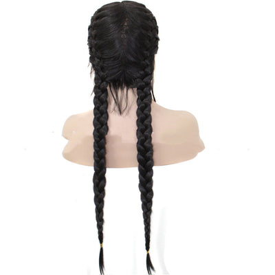 Peluca Frontal de Encaje Sintético - Cabello Liso y Trenzado - Image 8