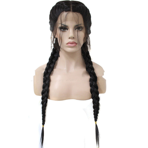 Peluca Frontal de Encaje Sintético - Cabello Liso y Trenzado