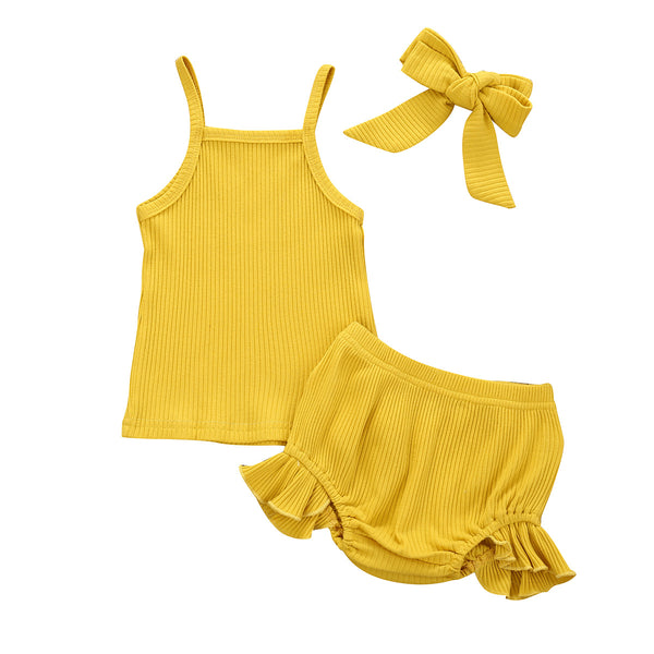 Conjunto Infantil de Tres Piezas con Shorts y Vincha