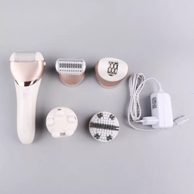 White and rose gold rechargeable epilator with a power button and an epilating head for whole body hair removal. - Image 17
