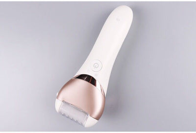 White and rose gold rechargeable epilator with a power button and an epilating head for whole body hair removal. - Image 20