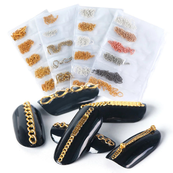 Cadenas de Joyería para Uñas - Decoración Metálica Dorada y Plateada