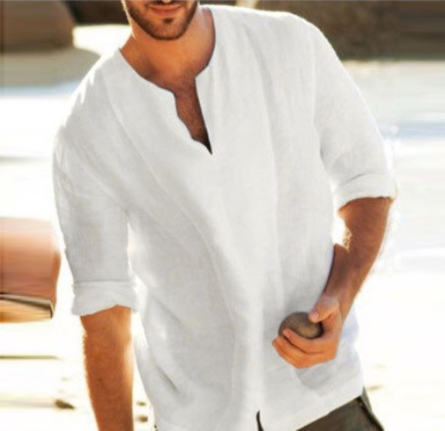 Playera Casual de Algodón y Lino para Hombre - Manga Corta Ligera y Transpirable - Image 9