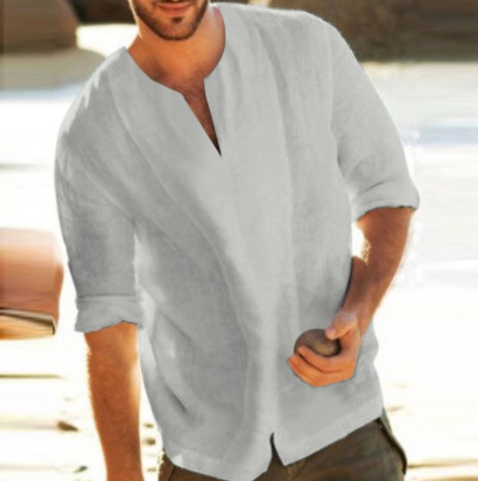 Playera Casual de Algodón y Lino para Hombre - Manga Corta Ligera y Transpirable