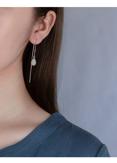 Aretes de Jade Hetian Blanco Estilo Retro Flor de Loto - Plata S925 - Image 6