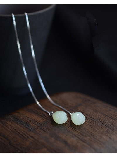 Aretes de Jade Hetian Blanco Estilo Retro Flor de Loto - Plata S925 - Image 3