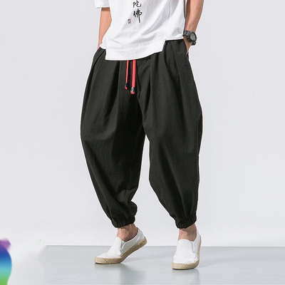 Pantalones Holgados de Algodón y Lino para Hombre - Pantalones Harlan de Pierna Ancha