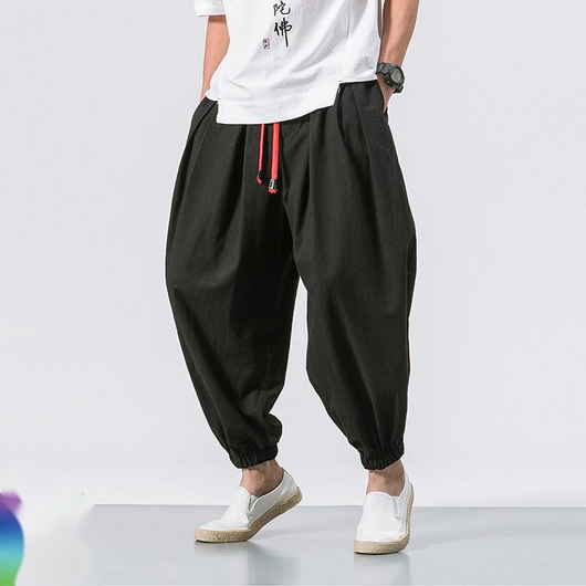 Pantalones Holgados de Algodón y Lino para Hombre - Pantalones Harlan de Pierna Ancha
