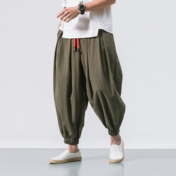 Pantalones Holgados de Algodón y Lino para Hombre - Pantalones Harlan de Pierna Ancha