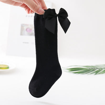 Calcetines Infantiles de Algodón Puro con Moño - Tubo Medio Blanco - Image 12