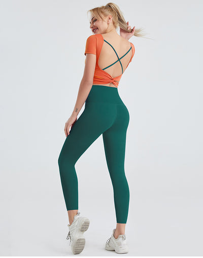 Conjunto Deportivo Mujer Yoga Top Espalda Descubierta y Leggins Cintura Alta - Image 20