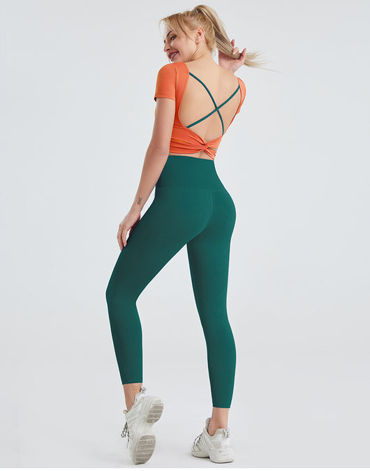 Conjunto Deportivo Mujer Yoga Top Espalda Descubierta y Leggins Cintura Alta - Image 20