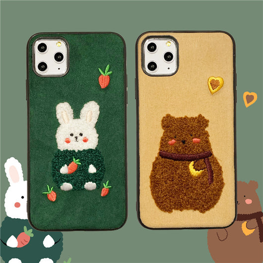 Funda para iPhone 11 Pro Max con Diseño Coreano de Conejo y Oso Peluche - Image 12