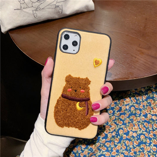 Funda para iPhone 11 Pro Max con Diseño Coreano de Conejo y Oso Peluche