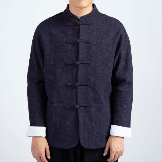 Chaqueta Tang Tradicional de Algodón y Lino con Terciopelo Grueso para Hombre - Image 8