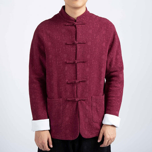 Chaqueta Tang Tradicional de Algodón y Lino con Terciopelo Grueso para Hombre - Image 9