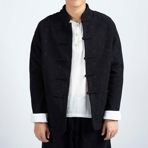 Chaqueta Tang Tradicional de Algodón y Lino con Terciopelo Grueso para Hombre
