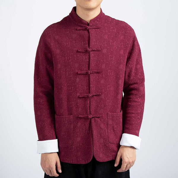 Chaqueta Tang Tradicional de Algodón y Lino con Terciopelo Grueso para Hombre
