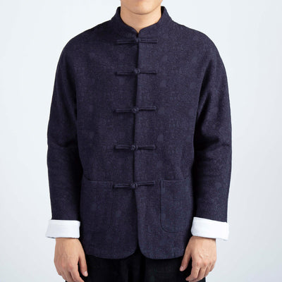 Chaqueta Tang Tradicional de Algodón y Lino con Terciopelo Grueso para Hombre - Image 3