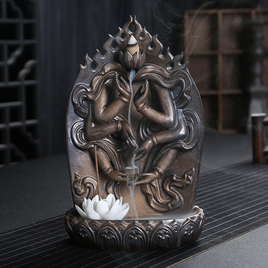Quemador de Incienso Reflujo Manos de Mil Buda - Cerámica Púrpura Zen - Image 6