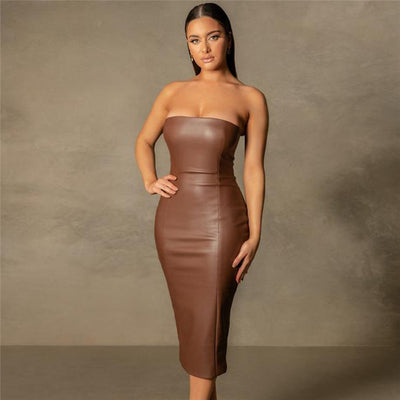Top Tubo Slim de Cuero PU con Abertura Trasera - Elegancia Minimalista - Image 13
