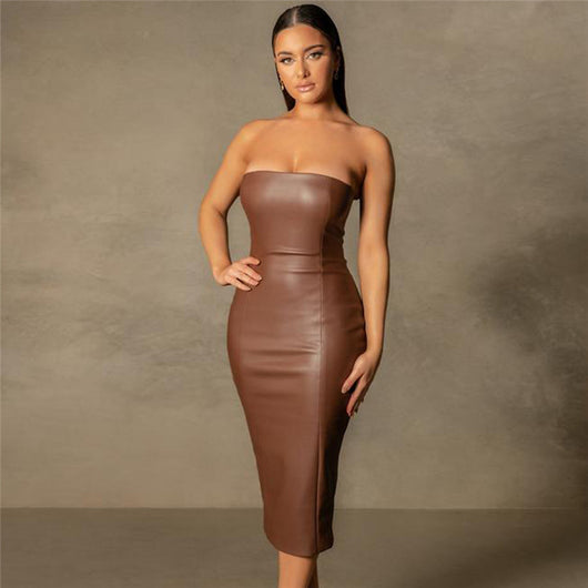 Top Tubo Slim de Cuero PU con Abertura Trasera - Elegancia Minimalista - Image 13