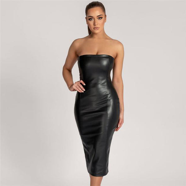 Top Tubo Slim de Cuero PU con Abertura Trasera - Elegancia Minimalista - Image 5