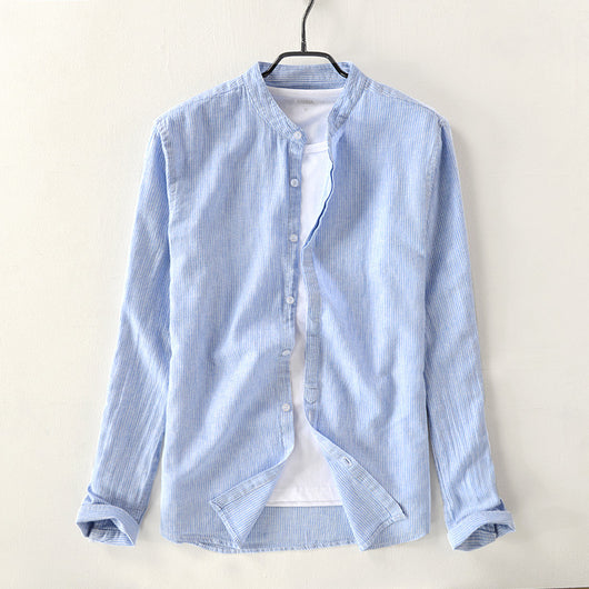 Camisa Casual de Algodón y Lino con Cuello Mao de Manga Larga - Image 7