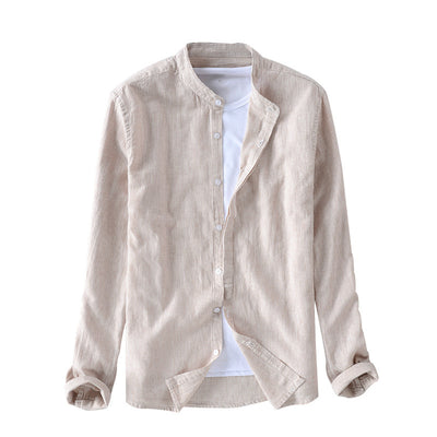 Camisa Casual de Algodón y Lino con Cuello Mao de Manga Larga - Image 10