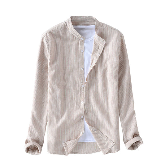 Camisa Casual de Algodón y Lino con Cuello Mao de Manga Larga - Image 2