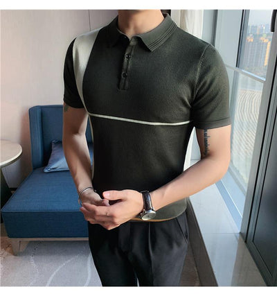 Playera Slim Fit Rayas Color Block Elástica Manga Corta - Image 8