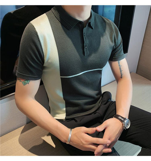 Playera Slim Fit Rayas Color Block Elástica Manga Corta - Image 15