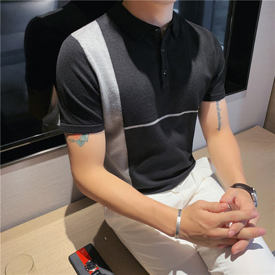 Playera Slim Fit Rayas Color Block Elástica Manga Corta - Image 2