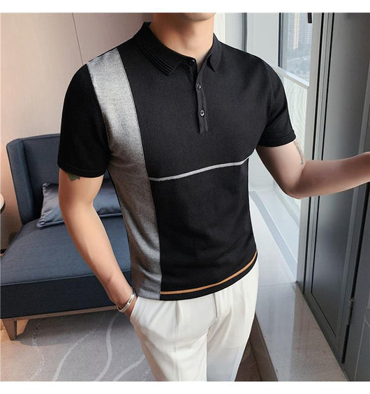 Playera Slim Fit Rayas Color Block Elástica Manga Corta - Image 5