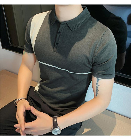 Playera Slim Fit Rayas Color Block Elástica Manga Corta - Image 6