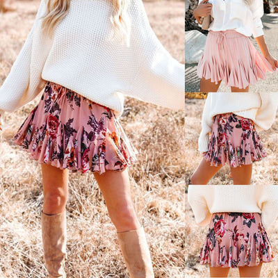 Falda Elegante Floral Volantes Chifón Moda Estampada