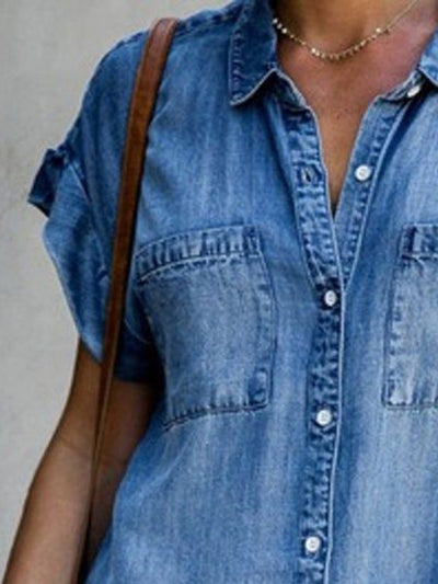 Vestido Midi Denim Ajustado de Manga Corta para Mujer - Image 9