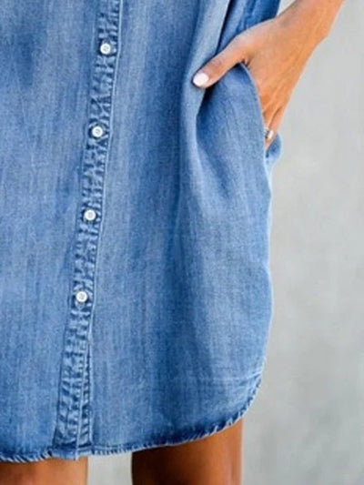 Vestido Midi Denim Ajustado de Manga Corta para Mujer - Image 8